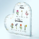 First Mom Now Grandma - Gift For Mom - Personalized Heart Shaped Acrylic Plaque