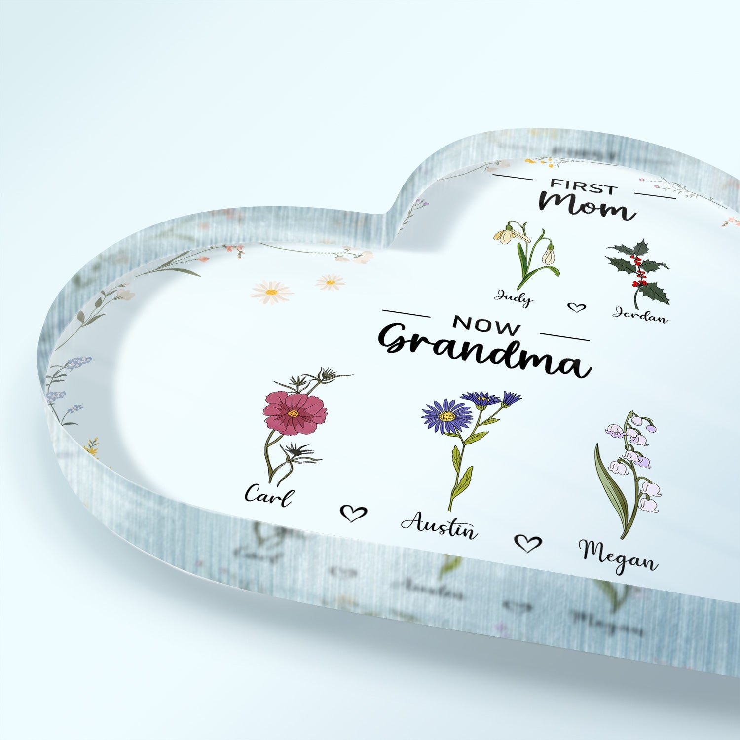 First Mom Now Grandma - Gift For Mom - Personalized Heart Shaped Acrylic Plaque