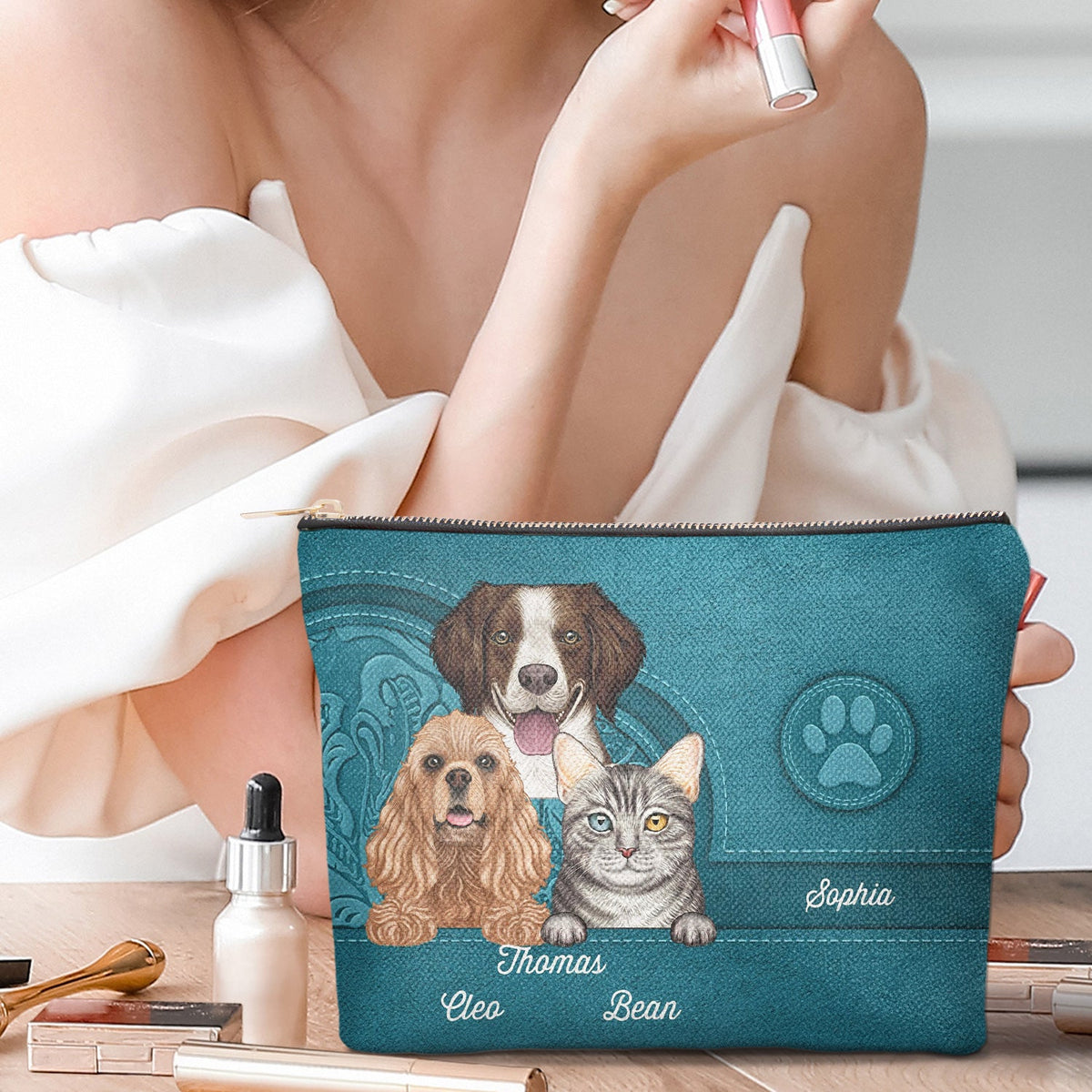 Cute Dogs And Cats Aesthetic Pattern - Birthday, Loving Gift For Pet Lovers, Dog Mom, Cat Mom - Personalized Cosmetic Bag