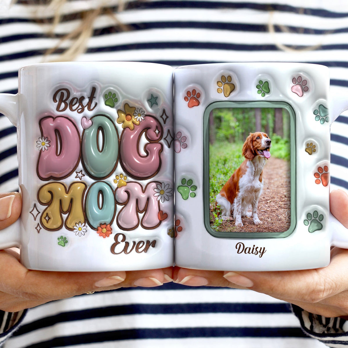 Custom Photo Best Dog Mom Ever - Gift For Dog Lovers - 3D Inflated Effect Printed Mug, Personalized White Edge-to-Edge Mug