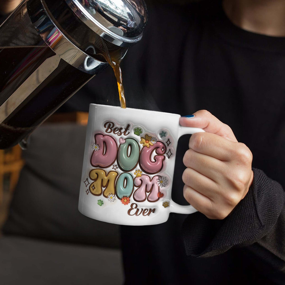 Custom Photo Best Dog Mom Ever - Gift For Dog Lovers - 3D Inflated Effect Printed Mug, Personalized White Edge-to-Edge Mug