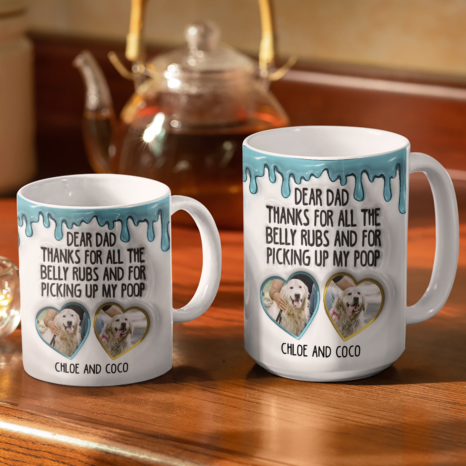 Custom Photo Thanks For All The Belly Rubs - Gift For Dog Dad, Dog Lovers - 3D Inflated Effect Printed Mug, Personalized White Edge-to-Edge Mug