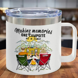 Making Memories One Campsite At A Time - Personalized 14oz Stainless Steel Tumbler With Handle