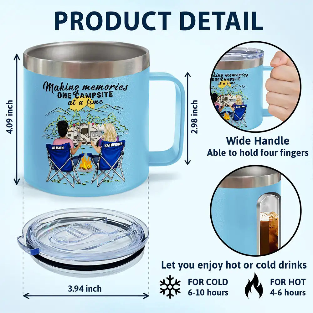 Making Memories One Campsite At A Time - Personalized 14oz Stainless Steel Tumbler With Handle