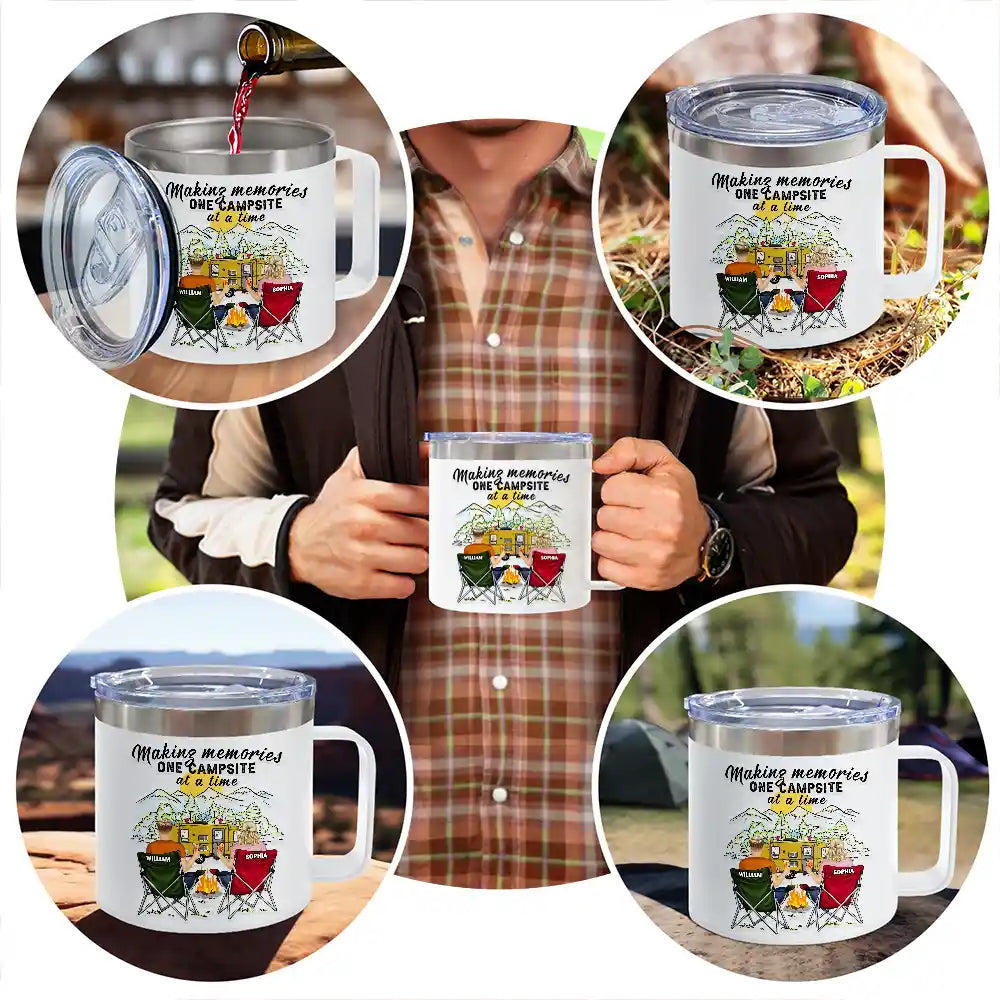 Making Memories One Campsite At A Time - Personalized 14oz Stainless Steel Tumbler With Handle