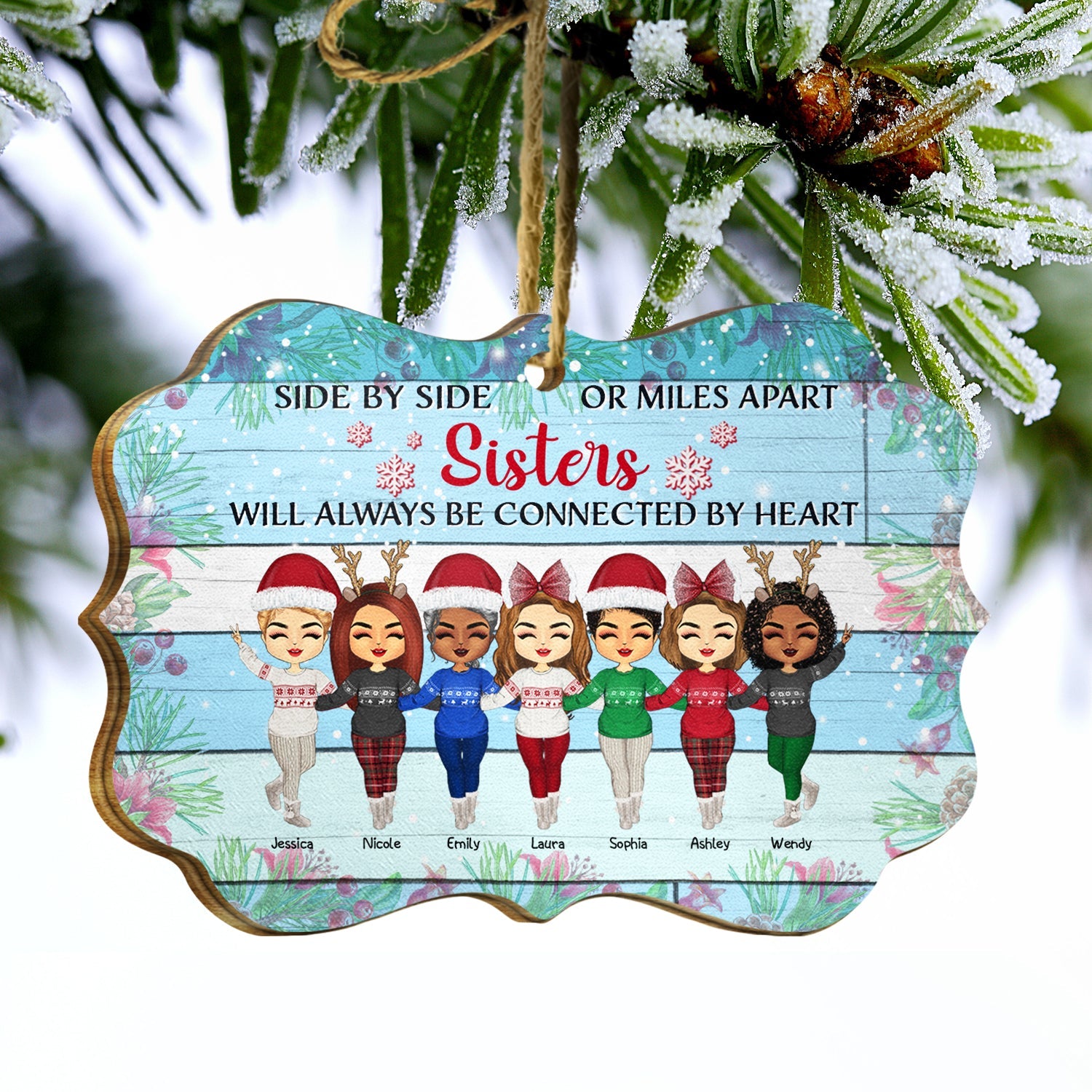 Side By Side Or Miles Apart Sisters And Brothers - Christmas Gift For Siblings - Personalized Wooden Ornament