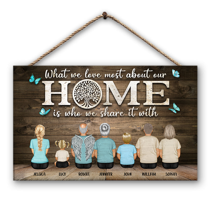 What We Love Most About Our Home - Family Gift - Personalized Custom Wood Rectangle Sign