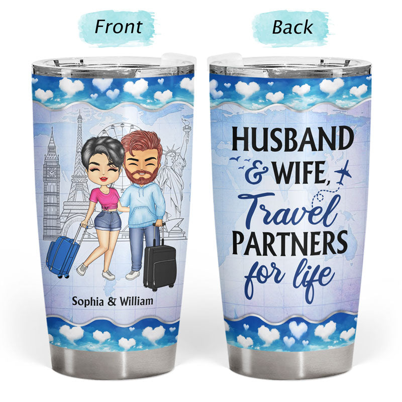 Travel Couple Travel Partners For Life - Couple Gift - Personalized Custom Tumbler