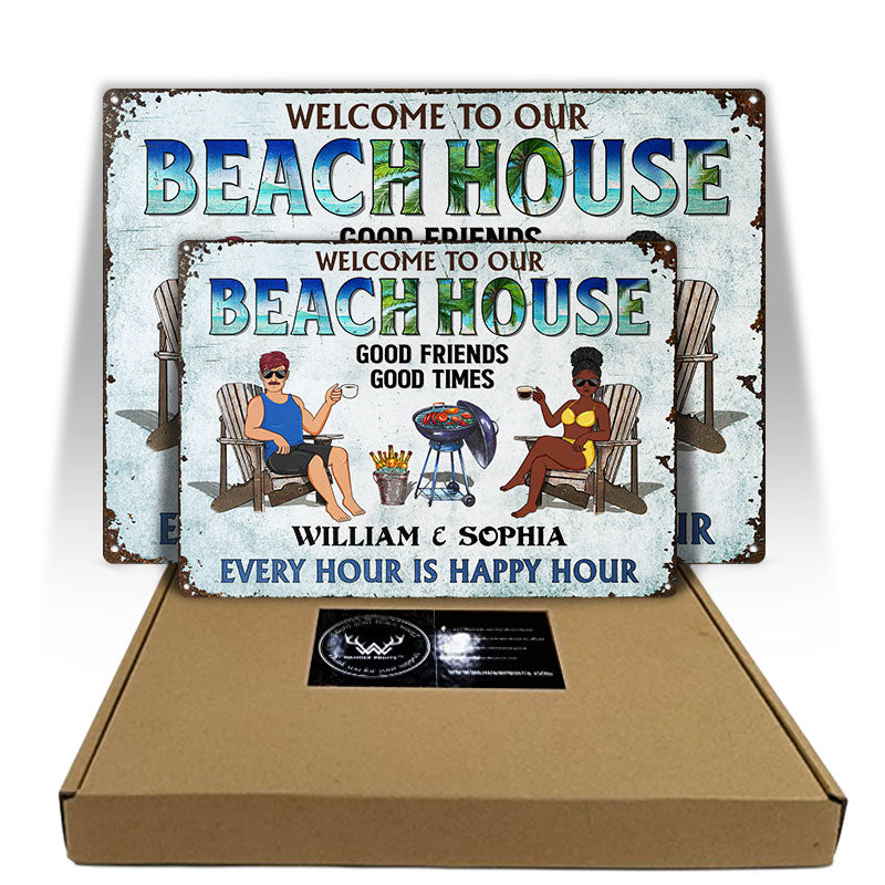 Poolside Grilling Listen To The Good Music Couple Husband Wife - Backyard Sign - Personalized Custom Classic Metal Signs