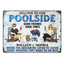 Poolside Grilling Listen To The Good Music Couple Husband Wife - Backyard Sign - Personalized Custom Classic Metal Signs