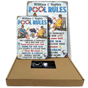 Pool Rules Swim At Your Own Risk Grilling Couple Husband Wife - Backyard Sign - Personalized Custom Classic Metal Signs