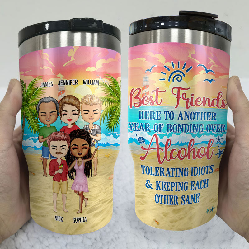 Beach Best Friends Beaches Booze Besties - Gift For BFF - Personalized Custom Triple 3 In 1 Can Cooler