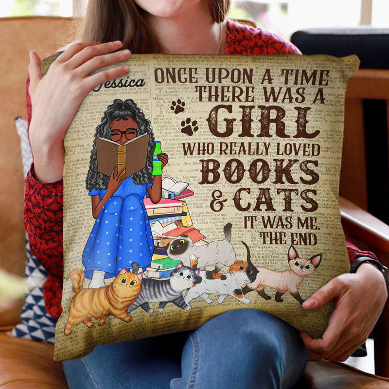 Once Upon A Time There Was A Girl Who Really Loved Books And Cats Reading Vintage - Gift For Book Lovers - Personalized Custom Pillow