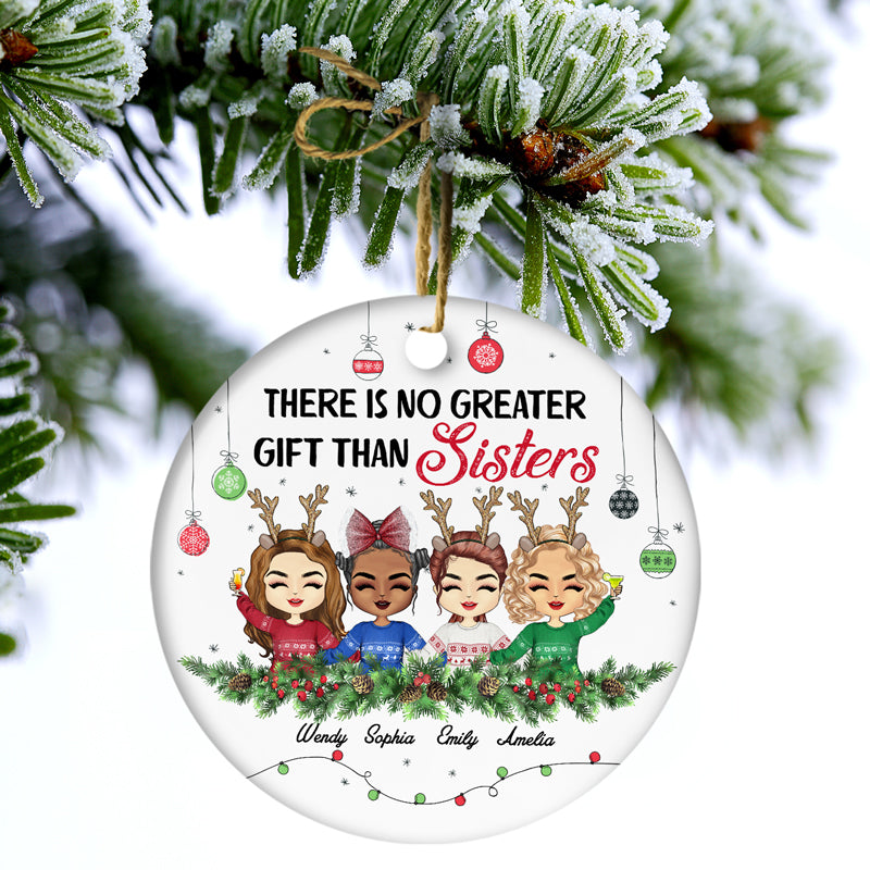 Sisters Forever Life Is Better With Besties - Christmas Gift - Personalized Custom Circle Ceramic Ornament