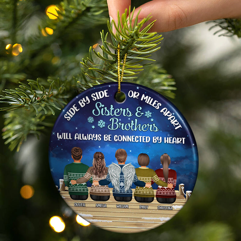 Family Side By Side Or Miles Apart Grandparents & Grandkids - Christmas Gift For Family - Personalized Custom Circle Ceramic Ornament