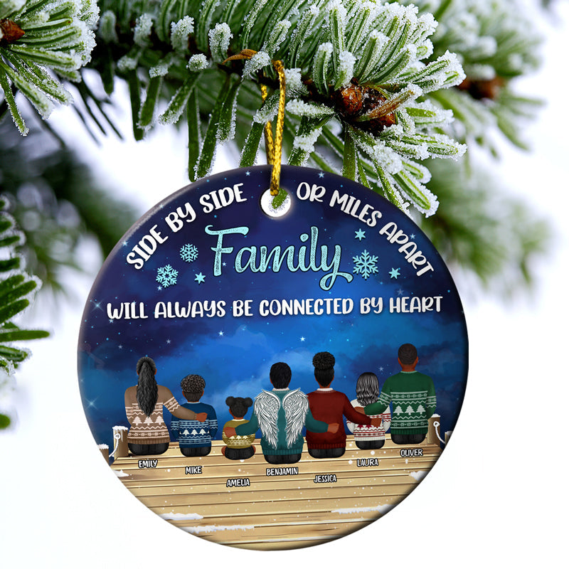 Family Side By Side Or Miles Apart Grandparents & Grandkids - Christmas Gift For Family - Personalized Custom Circle Ceramic Ornament