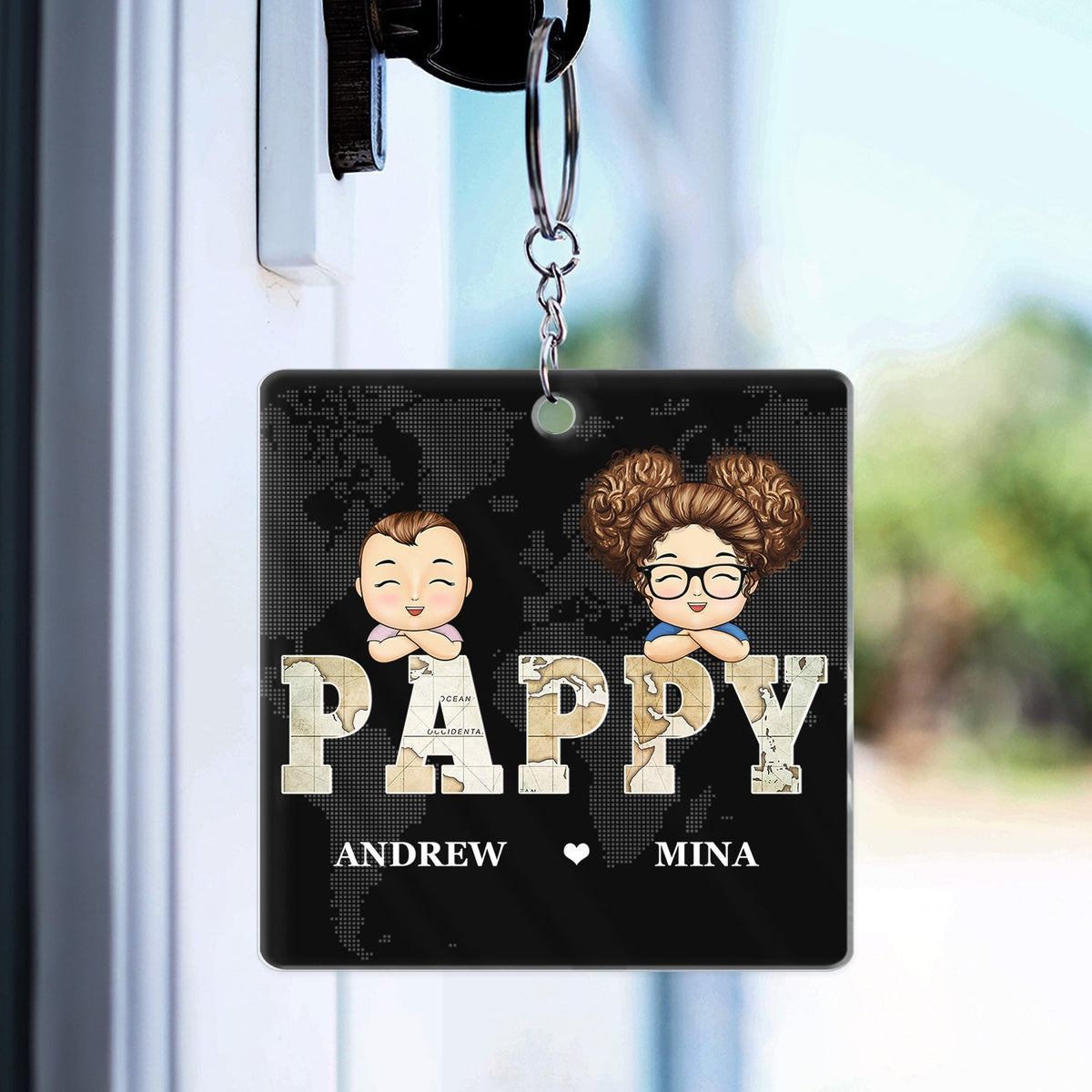 Vintage Map Papa Title - Birthday, Loving Gift For Dad, Father, Papa, Grandpa, Grandfather - Personalized Custom Acrylic Keychain