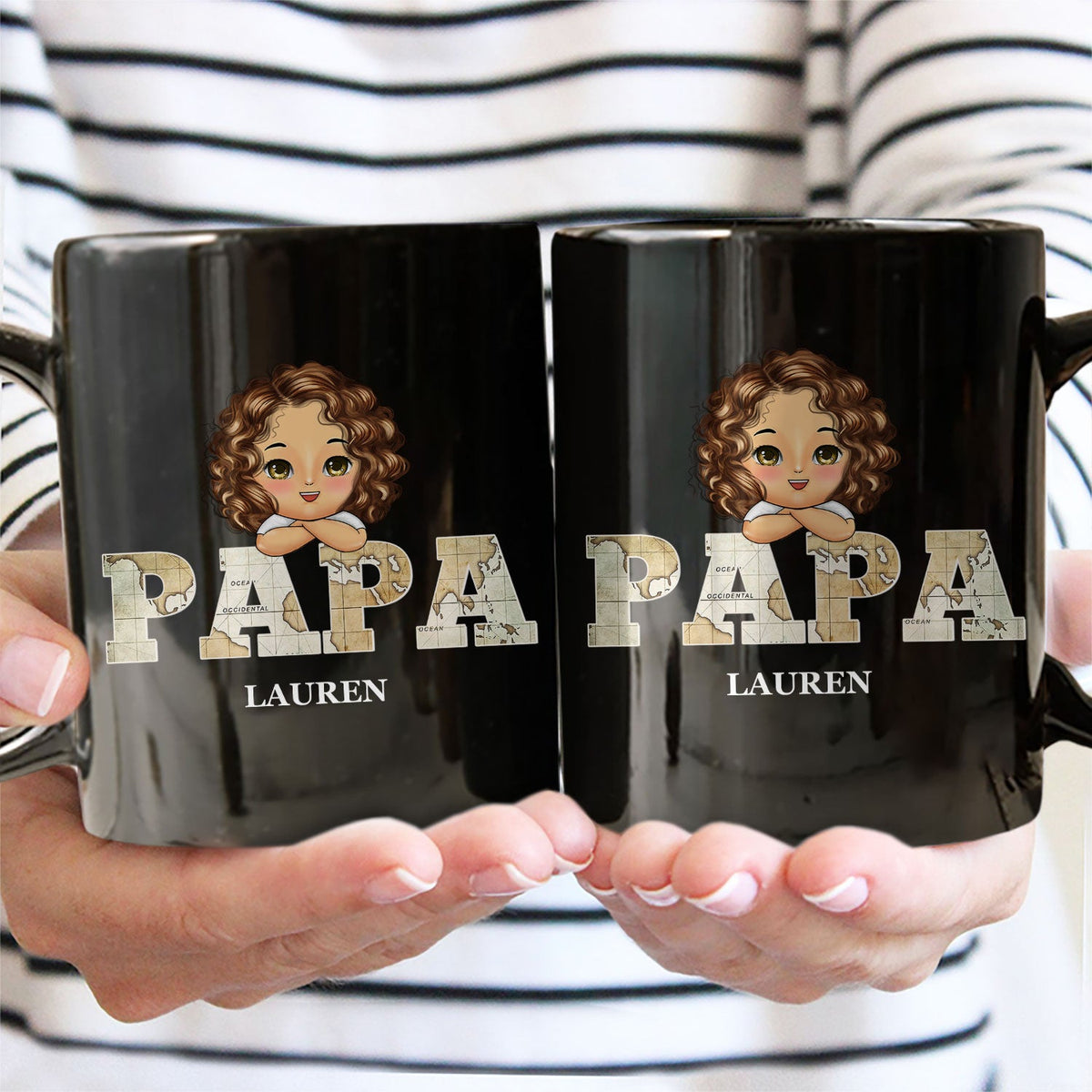 Vintage Map Papa Title - Birthday, Loving Gift For Dad, Father, Papa, Grandpa, Grandfather - Personalized Custom Black Mug