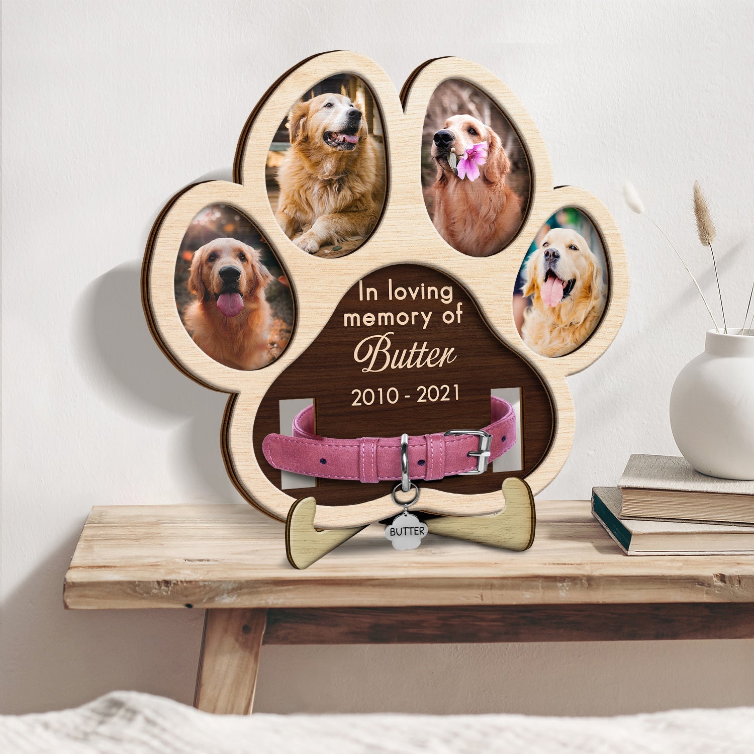 Custom Photo Paw Shape In Loving Memory - Memorial Gift For Dog Lover, Cat Mom, Pet Loss - Personalized 2-Layered Wooden Plaque With Stand