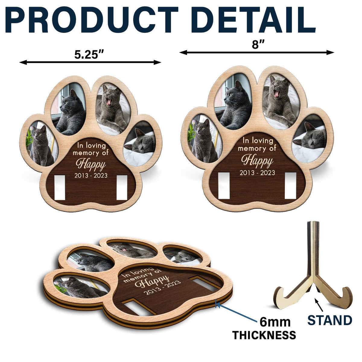 Custom Photo Paw Shape In Loving Memory - Memorial Gift For Dog Lover, Cat Mom, Pet Loss - Personalized 2-Layered Wooden Plaque With Stand