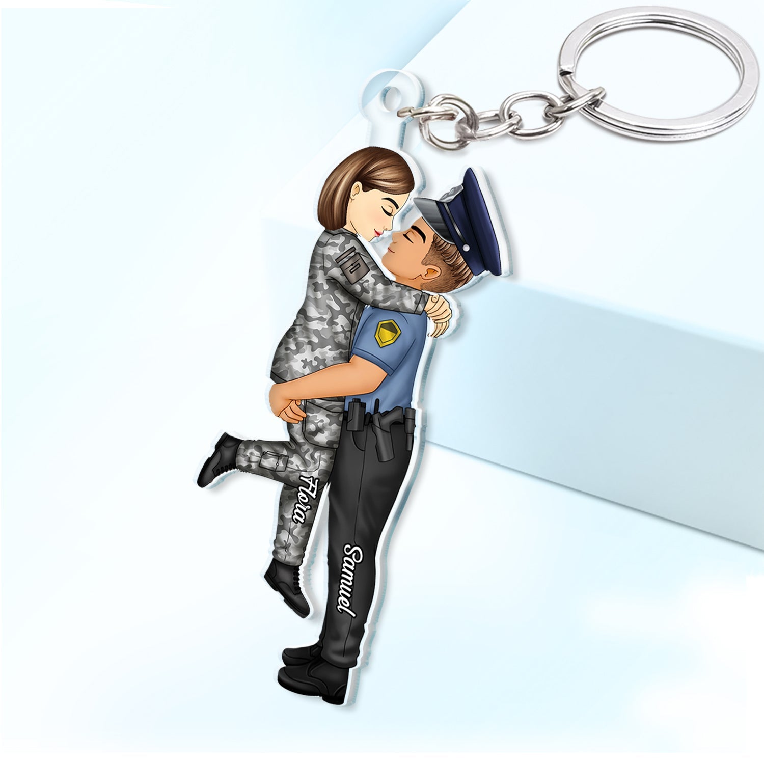 Cartoon Side View Couple Kissing Job - Loving, Anniversary Gift For Spouse, Husband, Wife - Personalized Cutout Acrylic Keychain