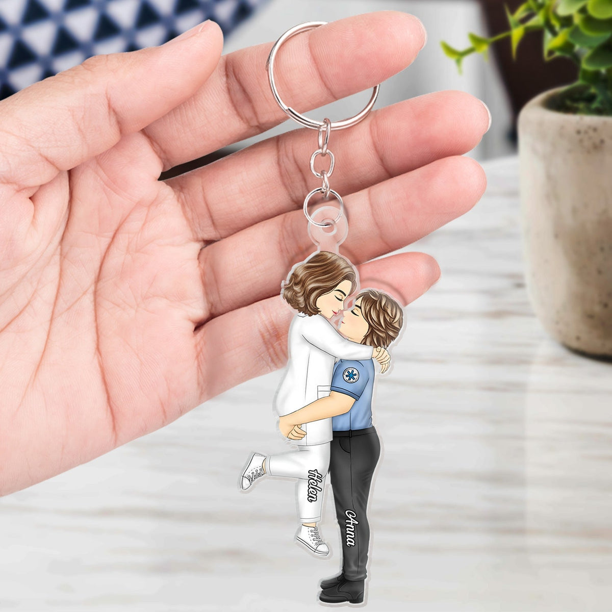 Cartoon Side View Couple Kissing Job - Loving, Anniversary Gift For Spouse, Husband, Wife - Personalized Cutout Acrylic Keychain