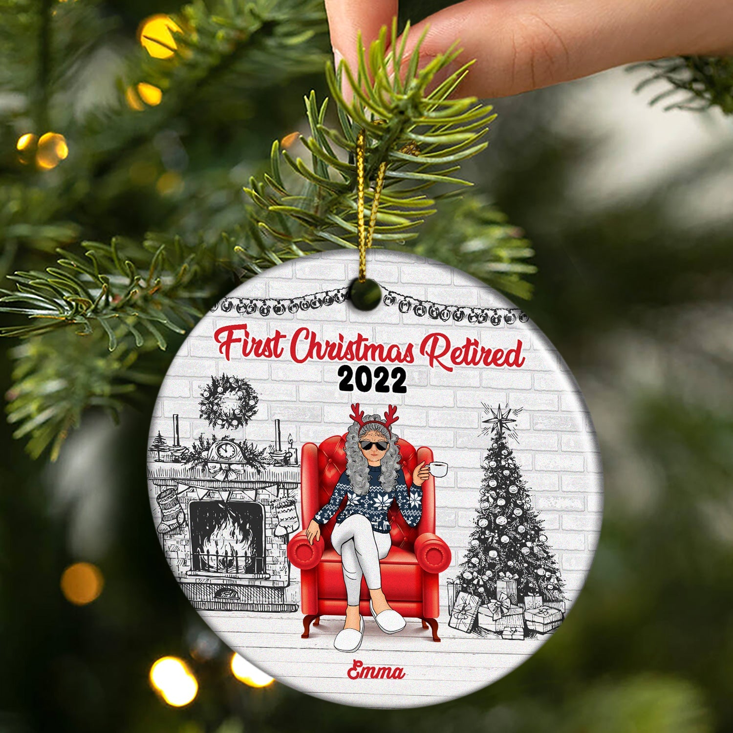 Christmas Retired 2022 Is Not My Problem Anymore - Personalized Custom Circle Ceramic Ornament