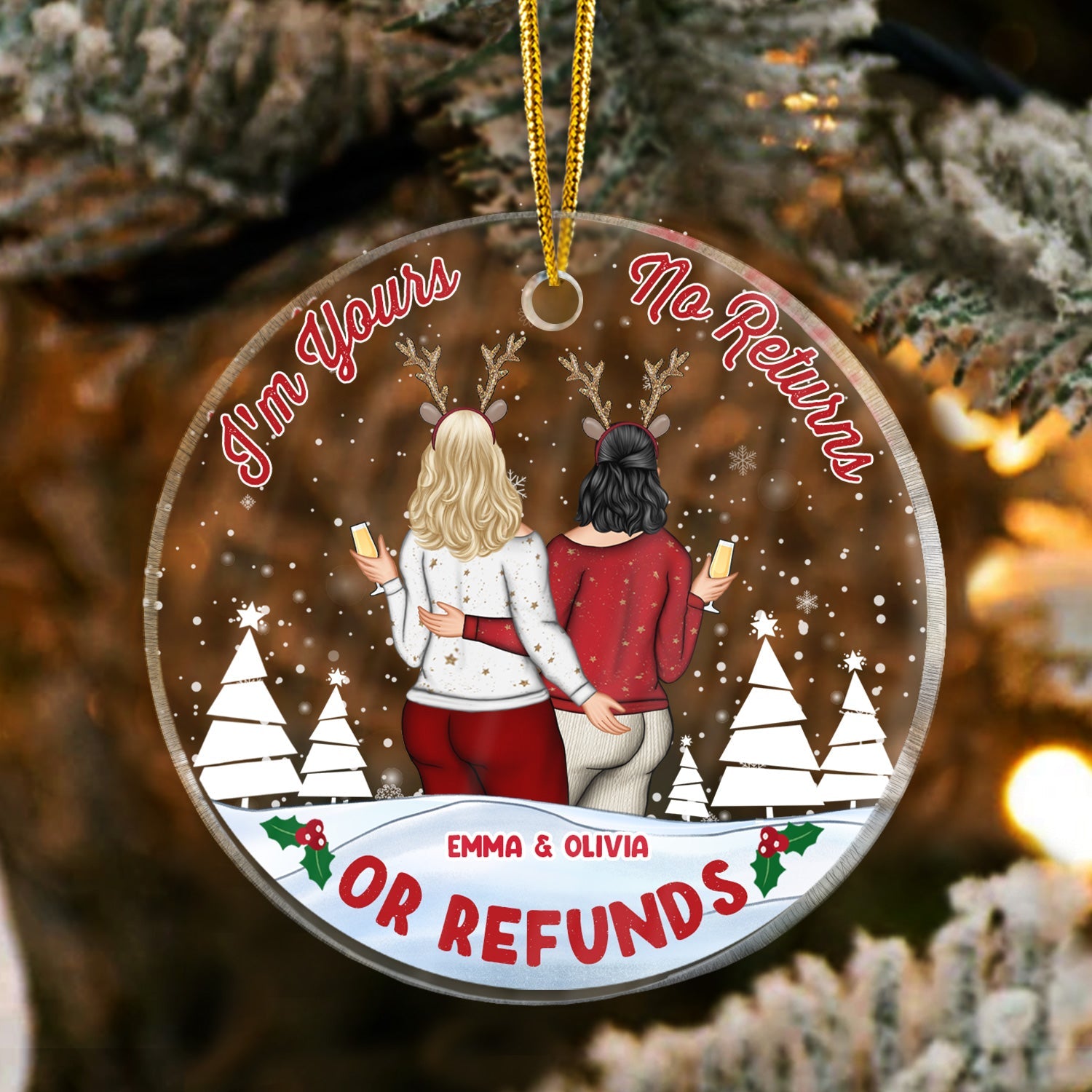 Christmas Couple I'm Yours No Return - Personalized Custom Circle Acrylic Ornament