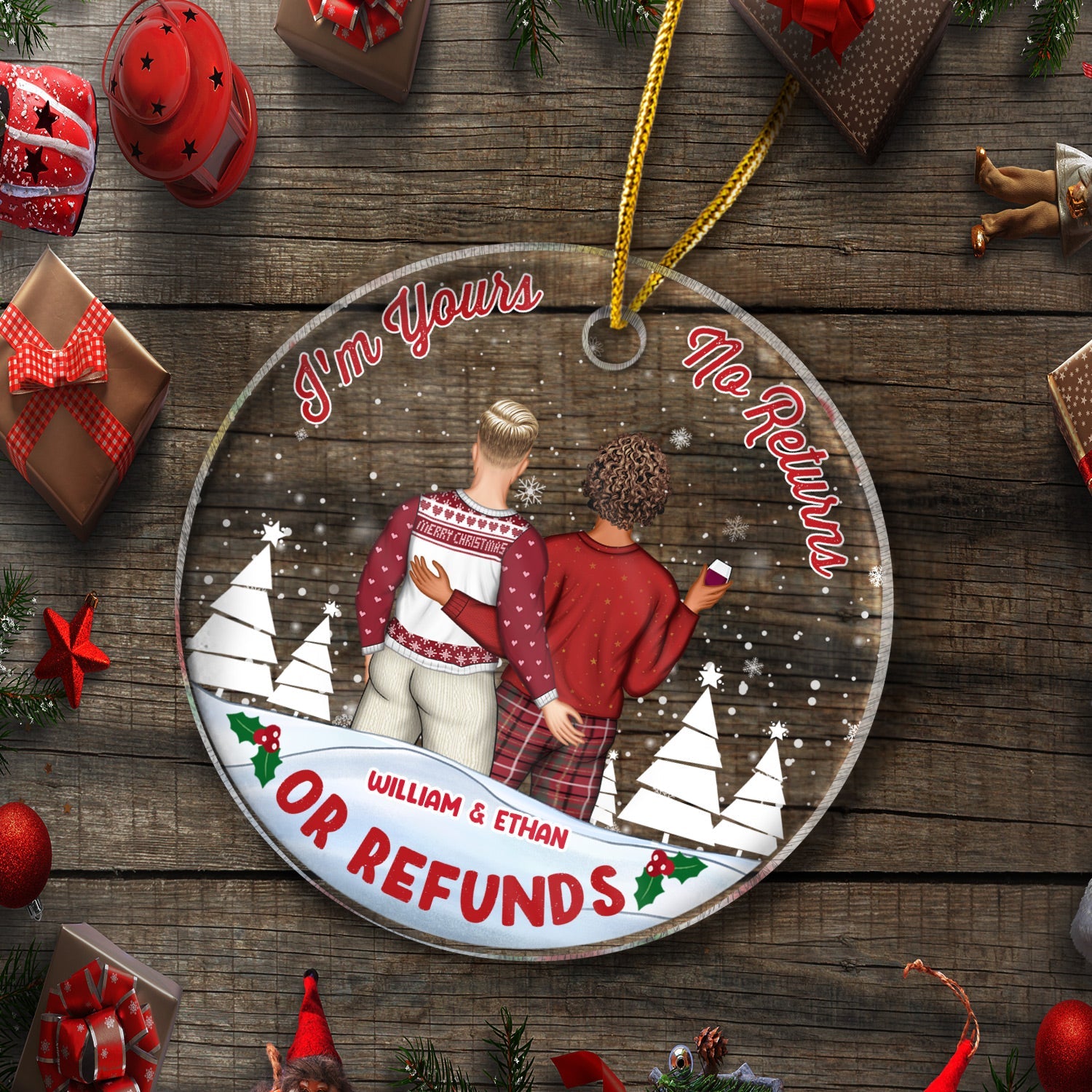 Christmas Couple I'm Yours No Return - Personalized Custom Circle Acrylic Ornament