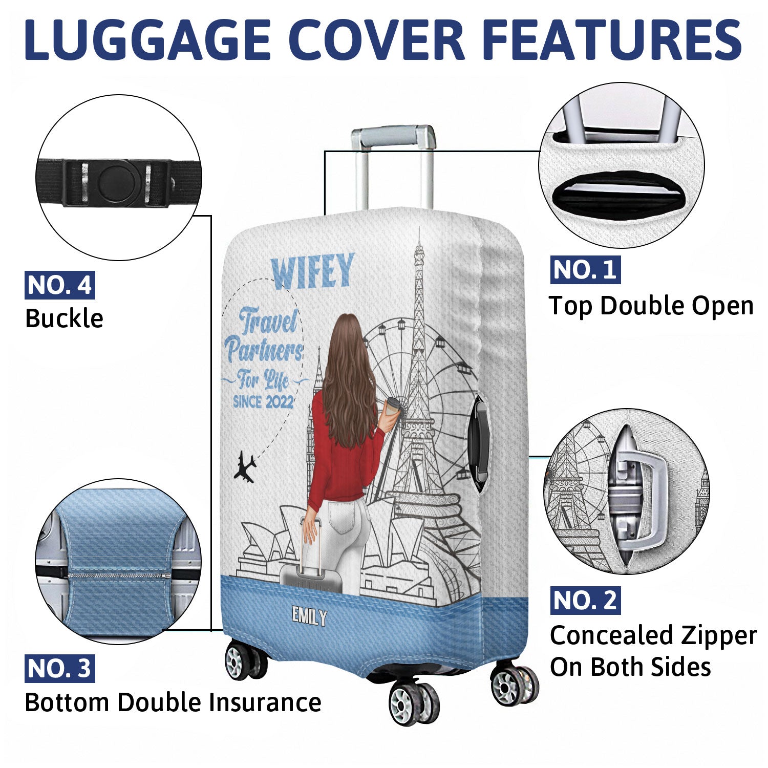 Travel Couple Hubby Wifey Partners For Life - Gift For Couples - Personalized Combo 2 Luggage Covers