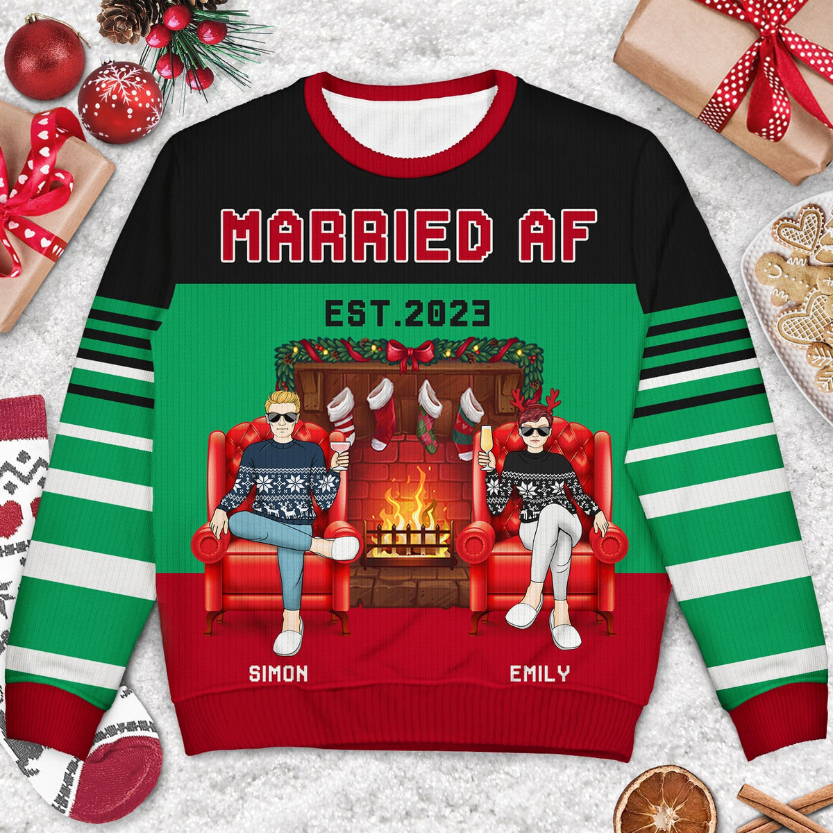 Married AF - Christmas Gift For Couples - Personalized Unisex Ugly Sweater