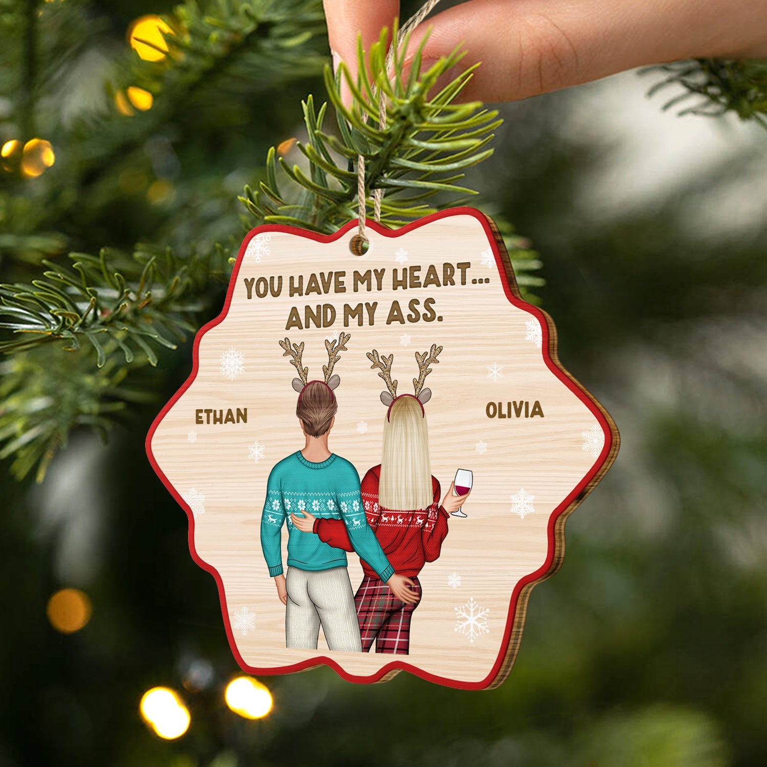 Christmas Couple You Have My Heart - Gift For Couples - Personalized Custom Shaped Wooden Ornament