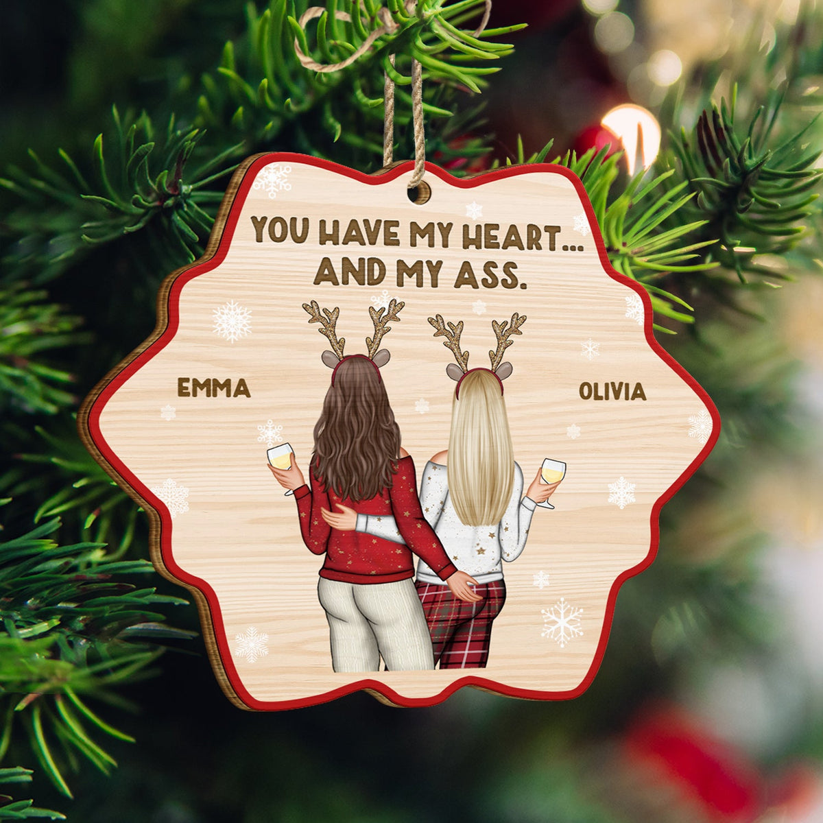 Christmas Couple You Have My Heart - Gift For Couples - Personalized Custom Shaped Wooden Ornament