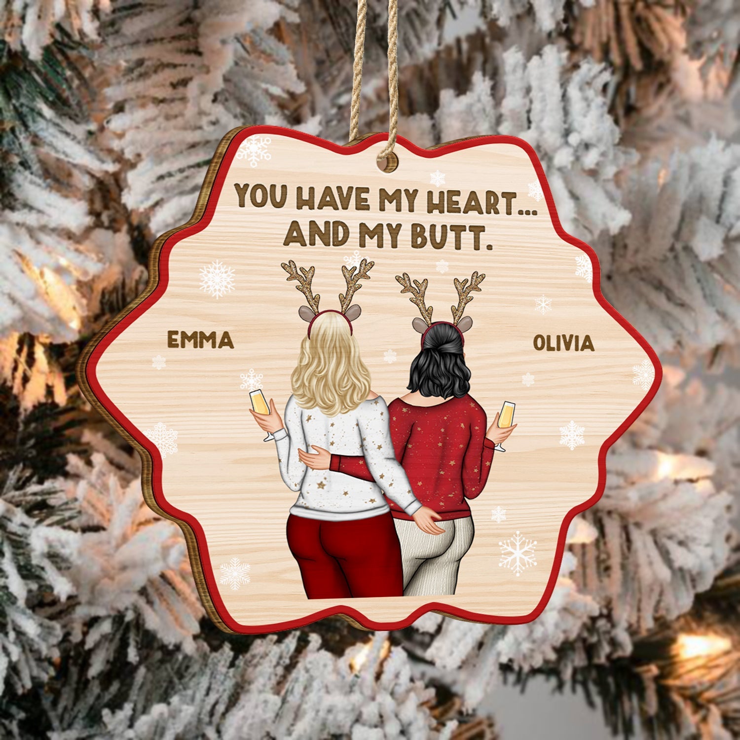 Christmas Couple You Have My Heart - Gift For Couples - Personalized Custom Shaped Wooden Ornament