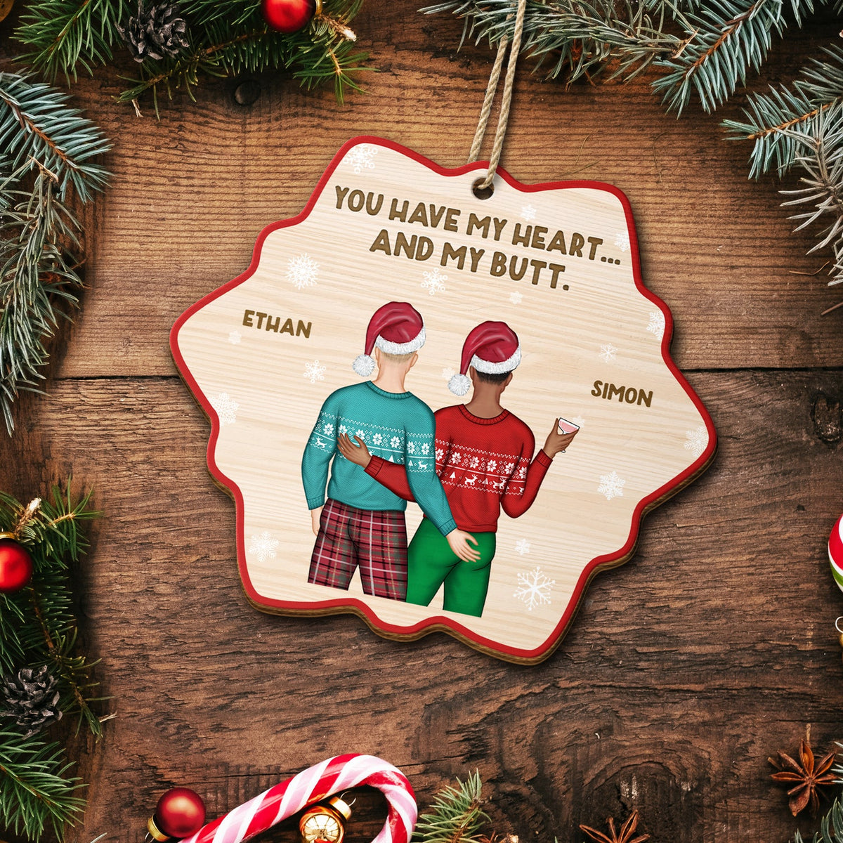 Christmas Couple You Have My Heart - Gift For Couples - Personalized Custom Shaped Wooden Ornament