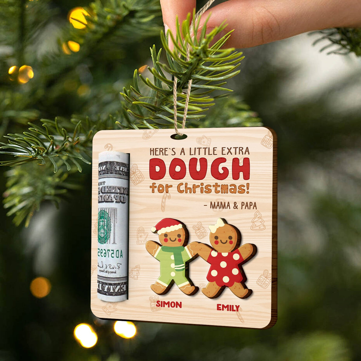 Little Extra Dough - Christmas Gift For Kids - Personalized 2-Layered Wooden Ornament, Money Holder Ornament