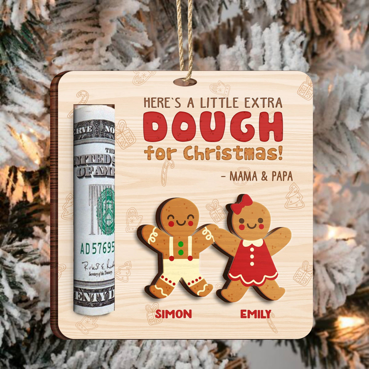 Little Extra Dough - Christmas Gift For Kids - Personalized 2-Layered Wooden Ornament, Money Holder Ornament