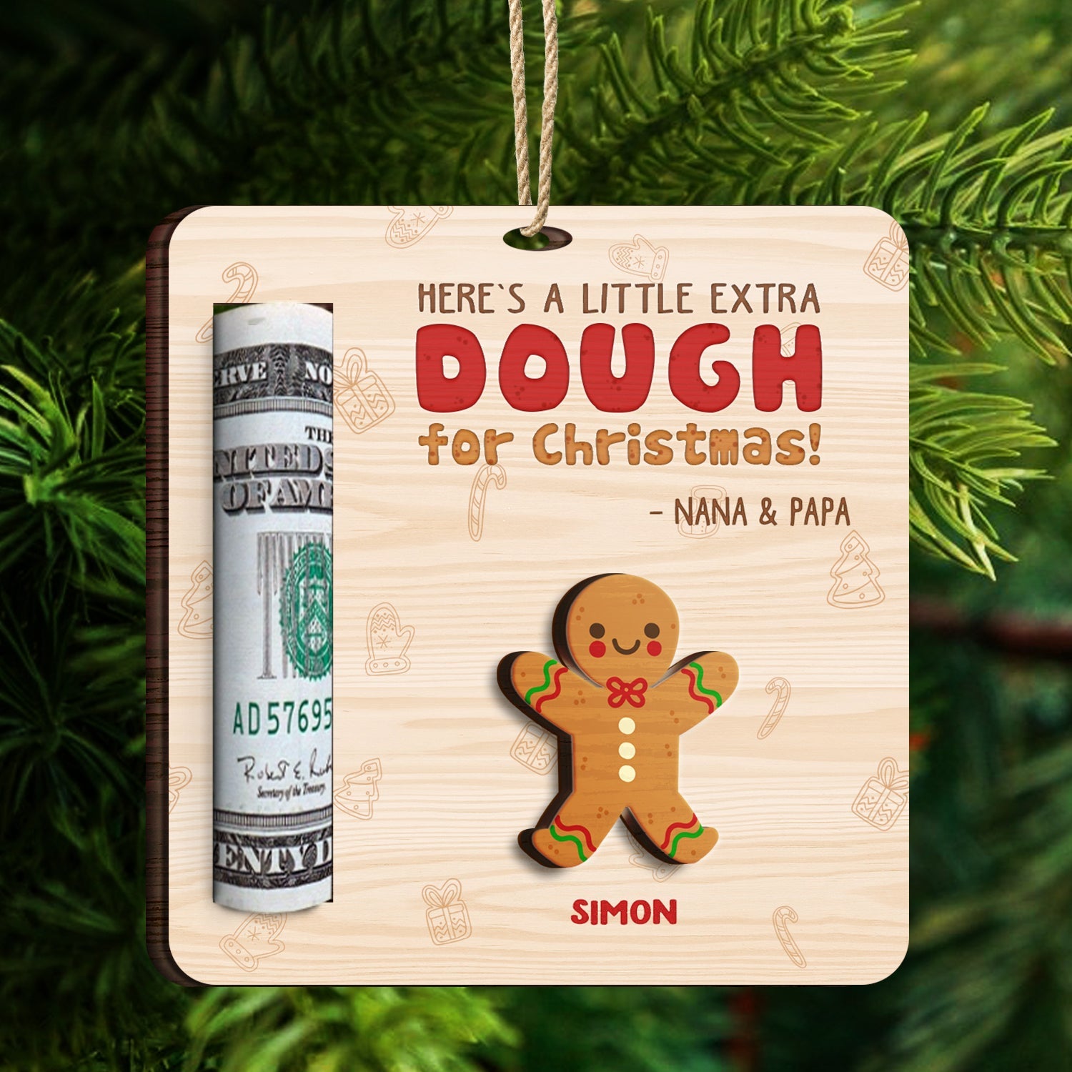 Little Extra Dough - Christmas Gift For Kids - Personalized 2-Layered Wooden Ornament, Money Holder Ornament