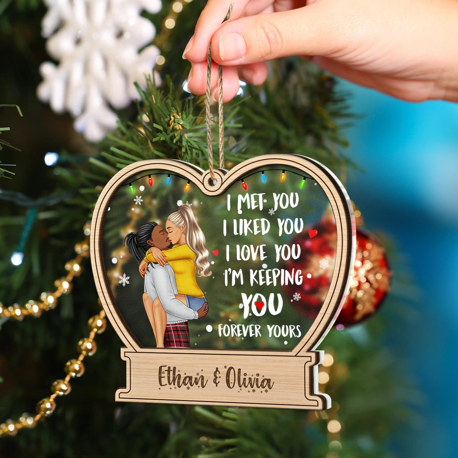 Christmas Couple Forever Yours - Gift For Couples - Personalized 2-Layered Mix Ornament