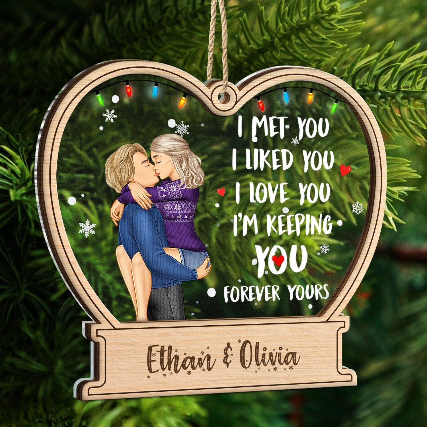 Christmas Couple Forever Yours - Gift For Couples - Personalized 2-Layered Mix Ornament