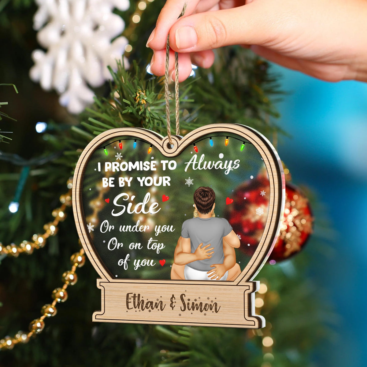 Christmas Kissing Couple I Promise To Always By Your Side - Gift For Couples - Personalized 2-Layered Mix Ornament