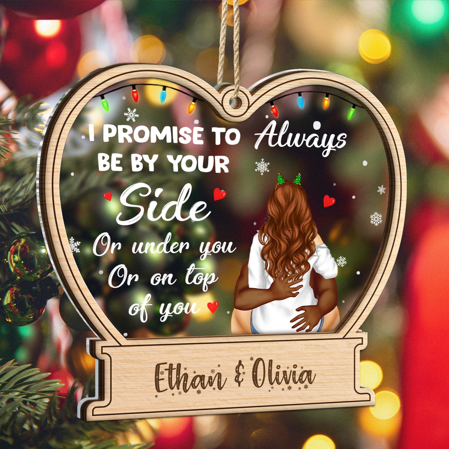 Christmas Kissing Couple I Promise To Always By Your Side - Gift For Couples - Personalized 2-Layered Mix Ornament