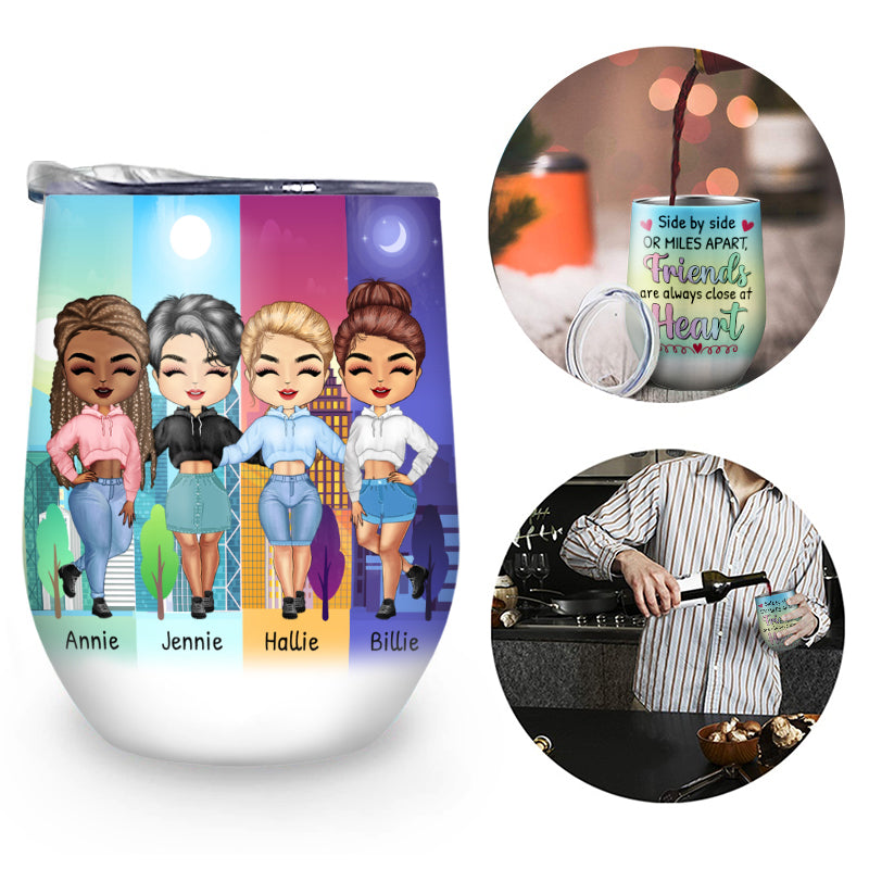 Side By Side Or Miles Apart - Gift For Best Friends - Personalized Custom Wine Tumbler