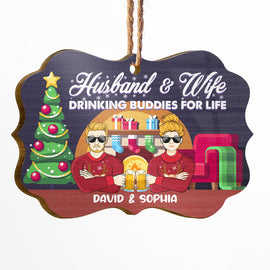 Husband And Wife Drinking Buddies - Gift For Couple - Personalized Custom Wooden Ornament