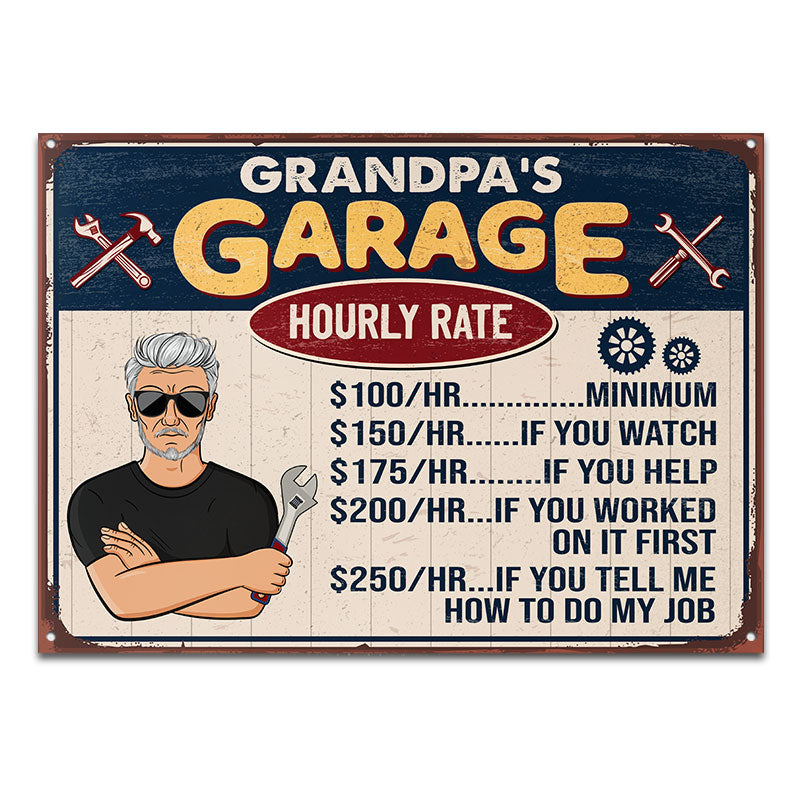 Garage Hourly Rate - Gift For Dad And Grandpa - Personalized Custom Classic Metal Signs