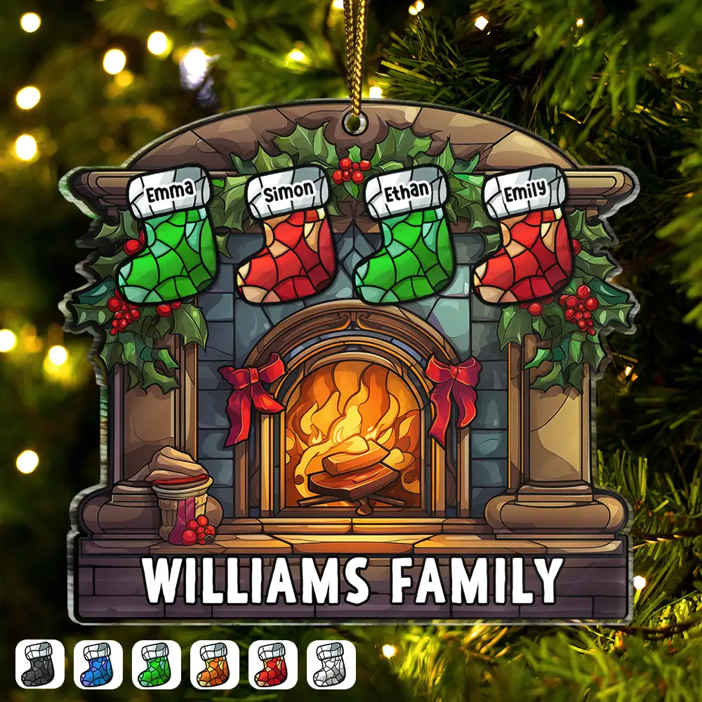 Christmas Stocking On Fireplace Family - Personalized Custom Shaped Acrylic Ornament