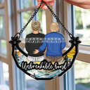 Christmas Family Forever Unbreakable Bond Sitting On Moon - Personalized Window Hanging Suncatcher Ornament