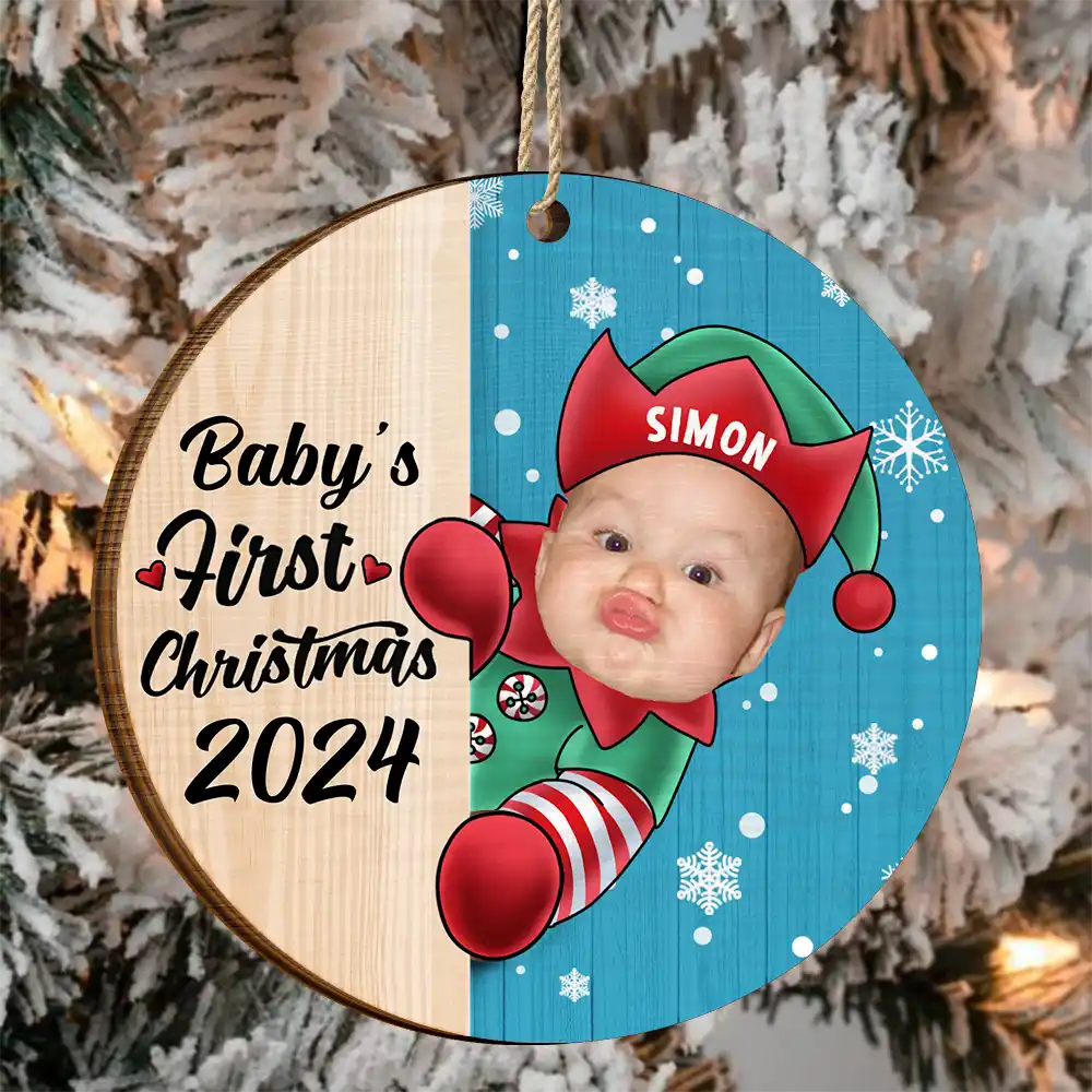 Custom Photo Christmas Santa Baby - Personalized 2-Layered Wooden Ornament