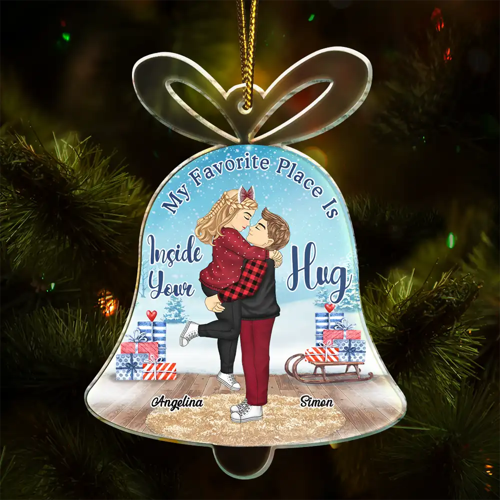 Gift For Couples - Christmas Couple Place Is Inside Your Hug - Personalized Custom Shaped Acrylic Ornament