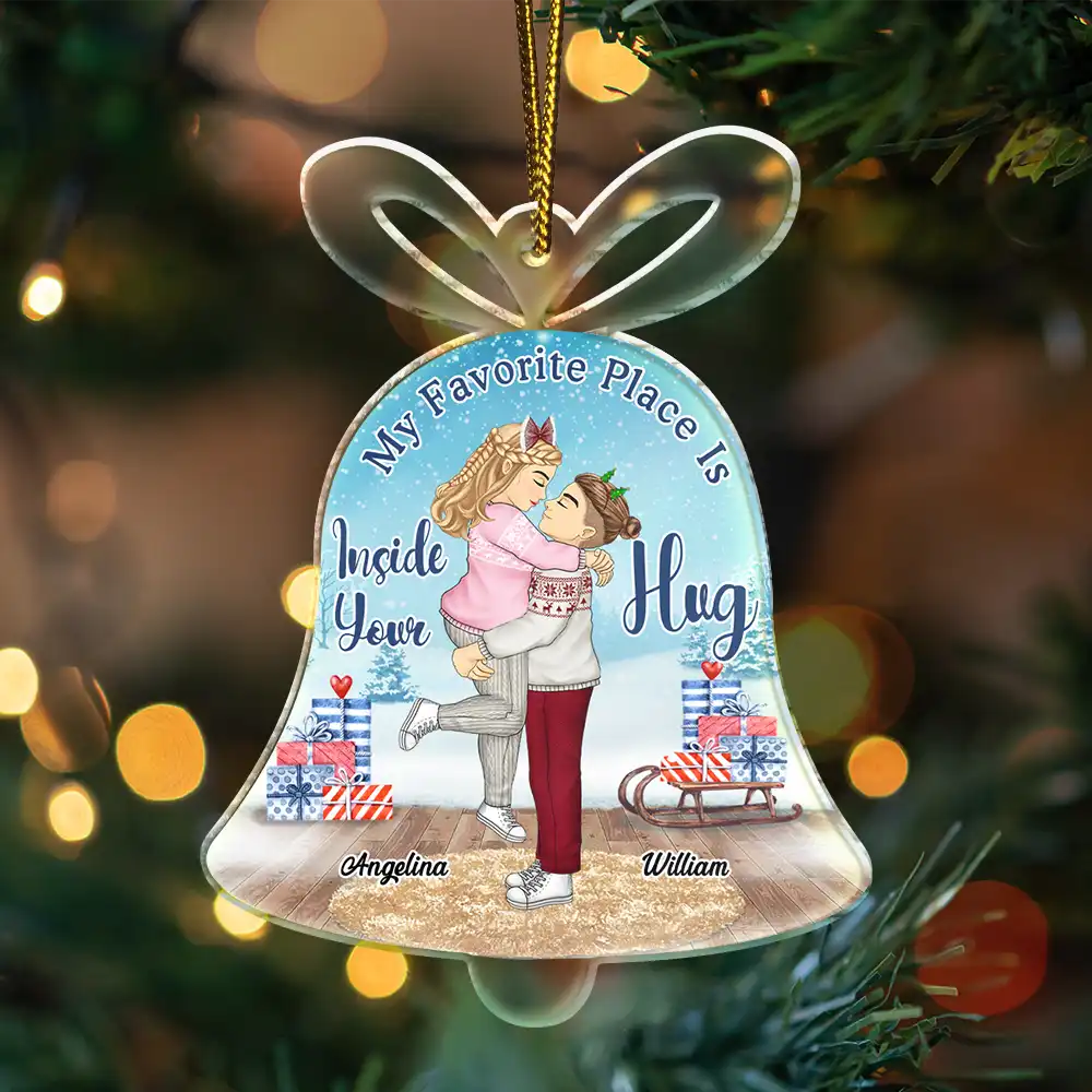 Gift For Couples - Christmas Couple Place Is Inside Your Hug - Personalized Custom Shaped Acrylic Ornament